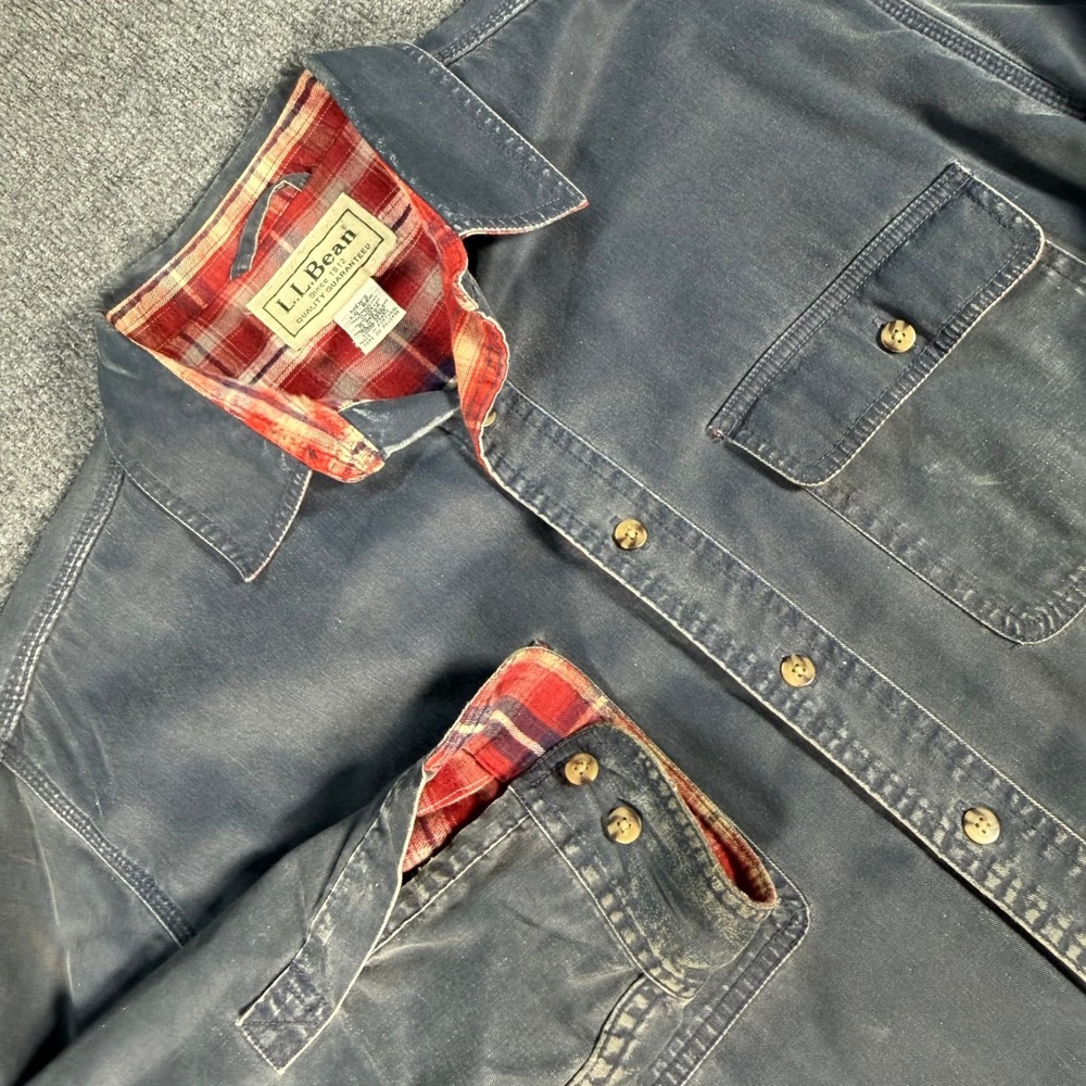 Vintage 90s L.L. Bean Hurricane Shirt Jacket Mens Large Navy Flannel Lined #4379